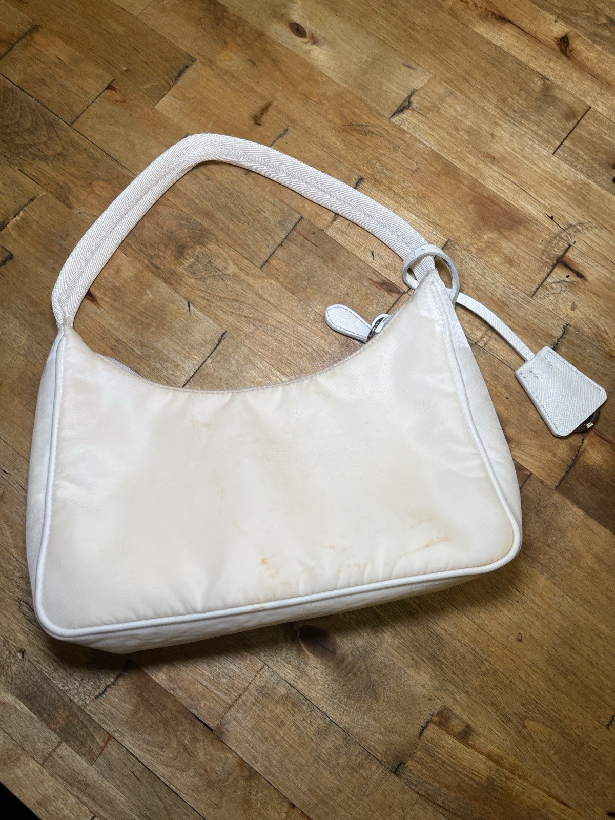 Prada White Shoulder Bag with Silver-Tone Logo Re-Nylon Re-Edition 2000 Mini-Bag