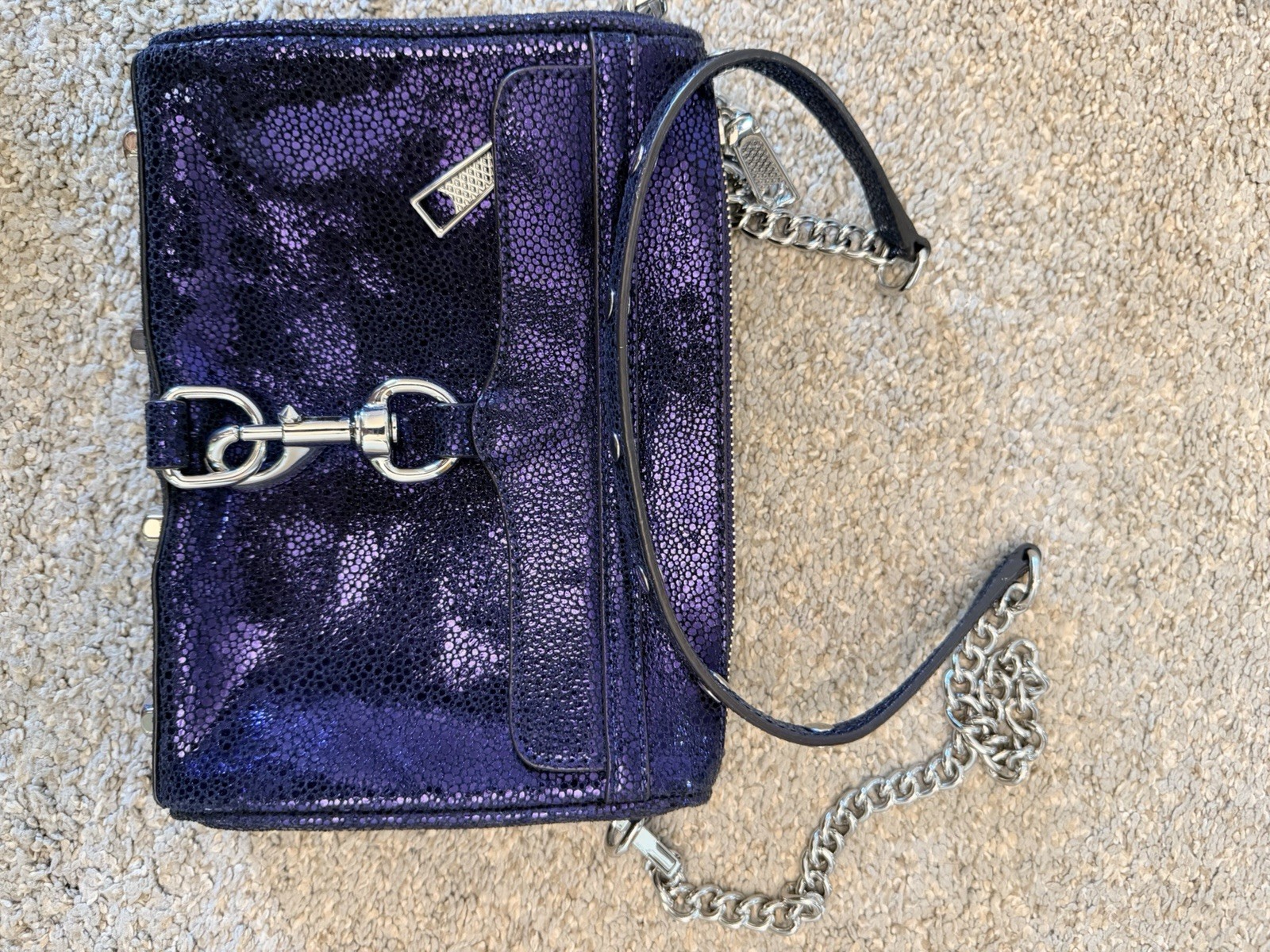 Rebecca Minkoff Mini M.A.C. crossbody bag in metallic gunmetal leather