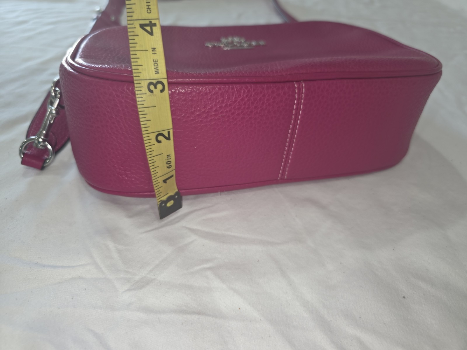 Coach CA207 Fushia Pebble Leather Medium Large Zip Camera Crossbody Bag Jamie