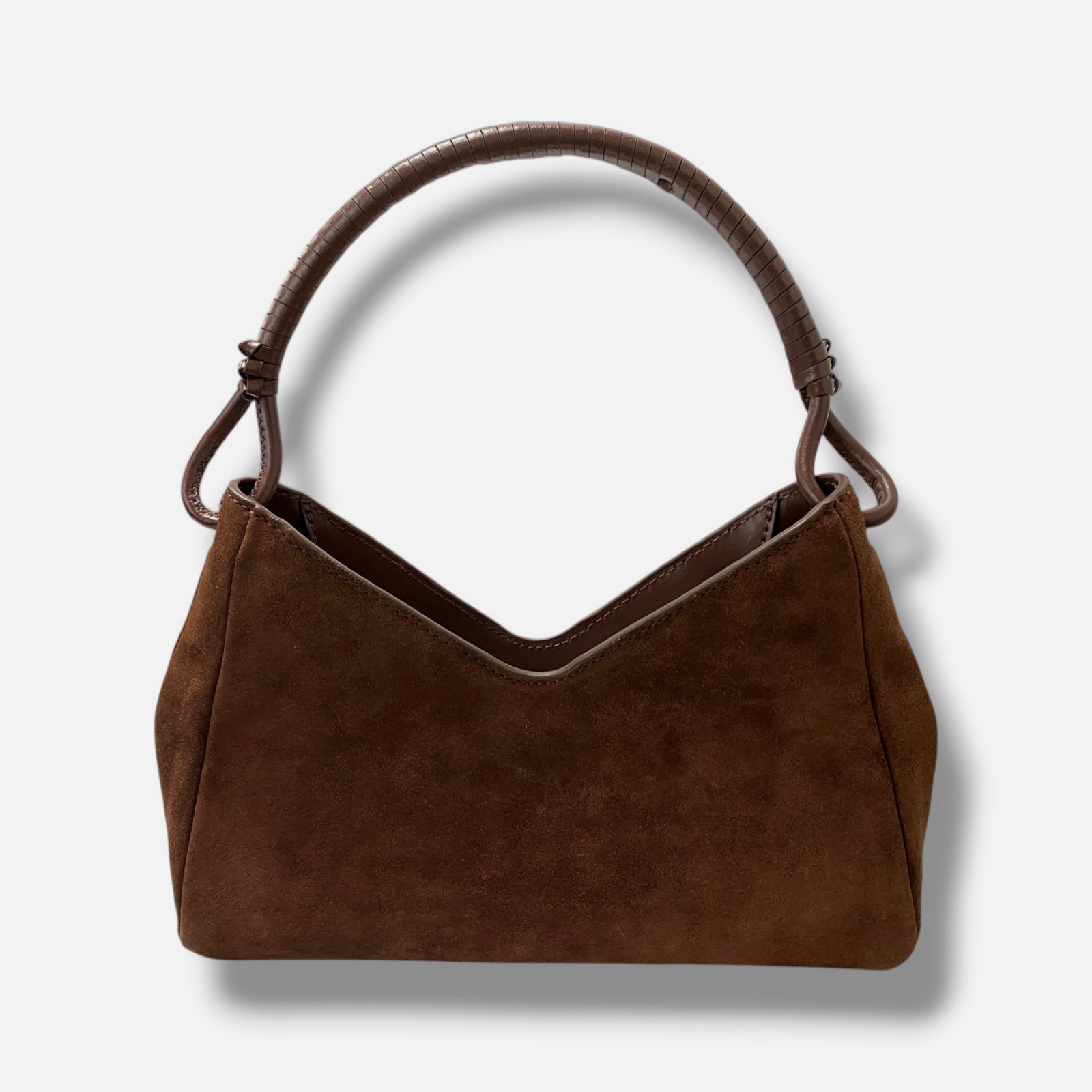 Staud Women’s Brown Suede Leather Trim Debossed Logo Valerie Shoulder Bag