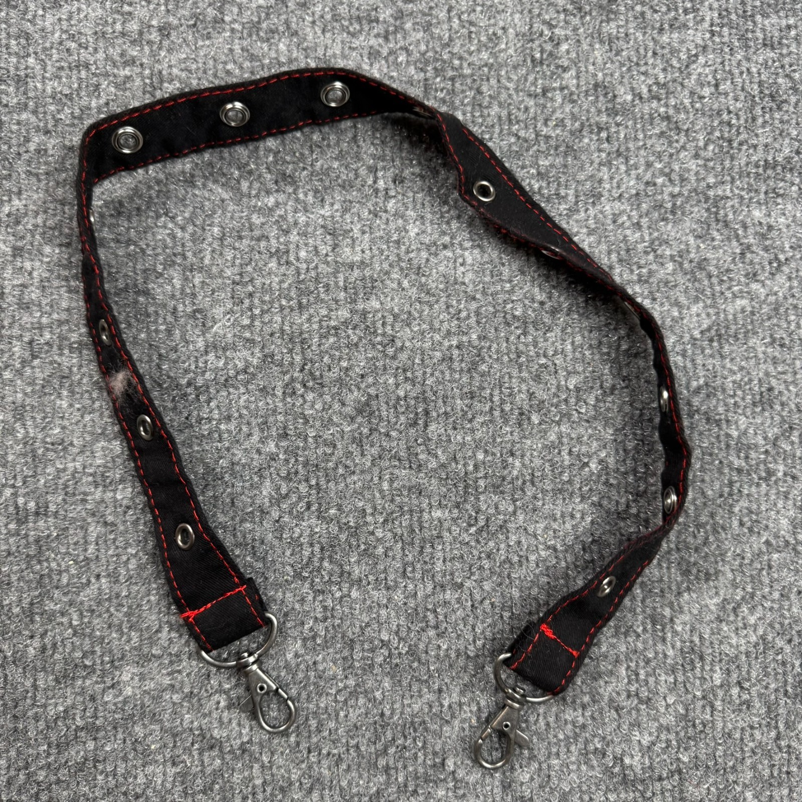 Y2K Grunge Goth Black Fabric Grommet Purse Strap with Red Stitching & Clips