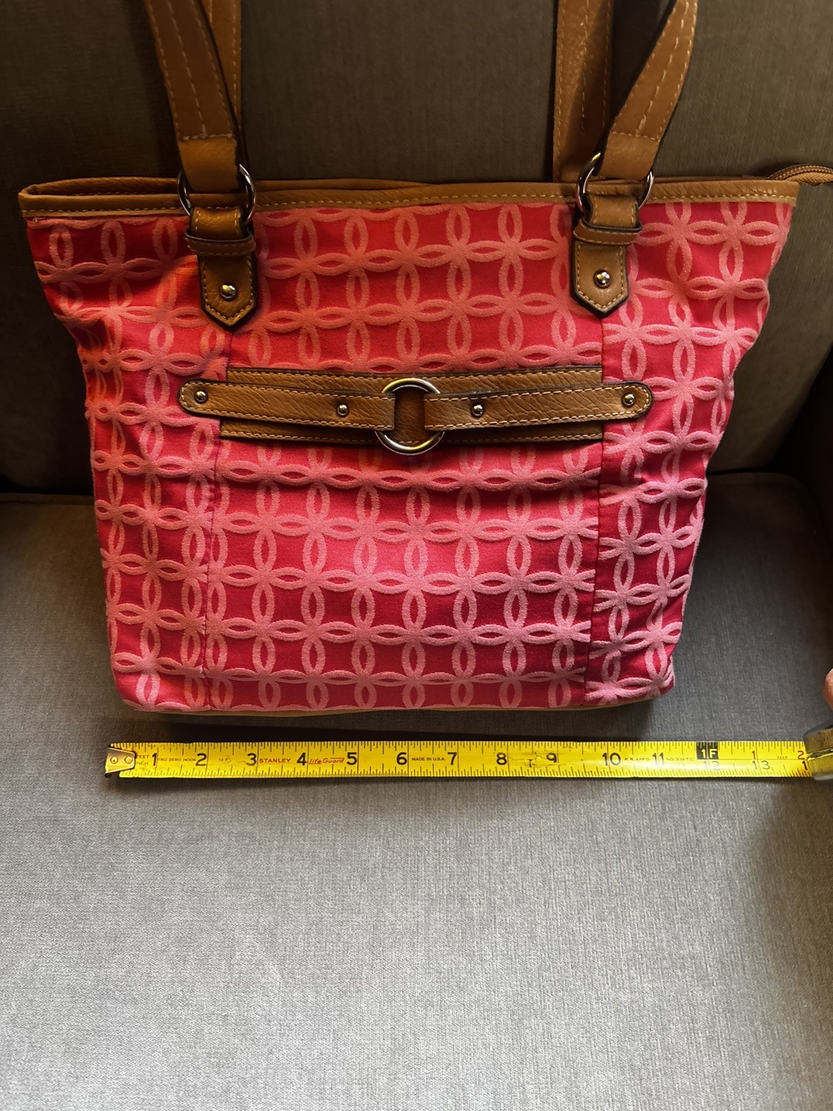 Croft & Barrow Pink Jacquard with Tan Brown Accents HandBag/Tote