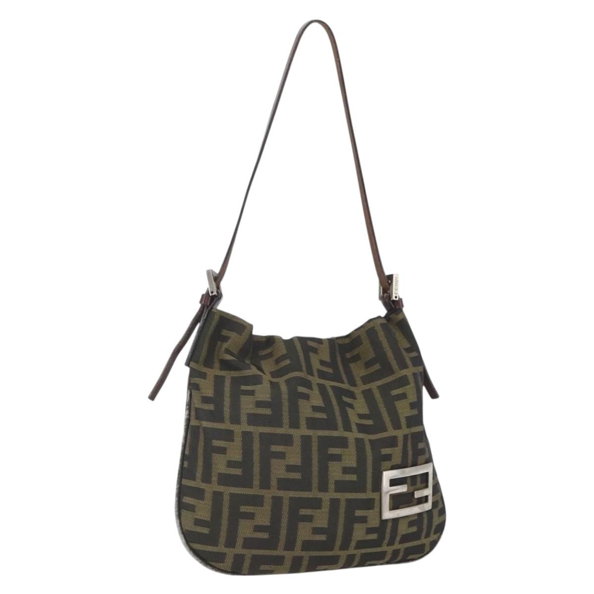 FENDI Zucca Canvas Shoulder Bag Black Brown Auth bs32335