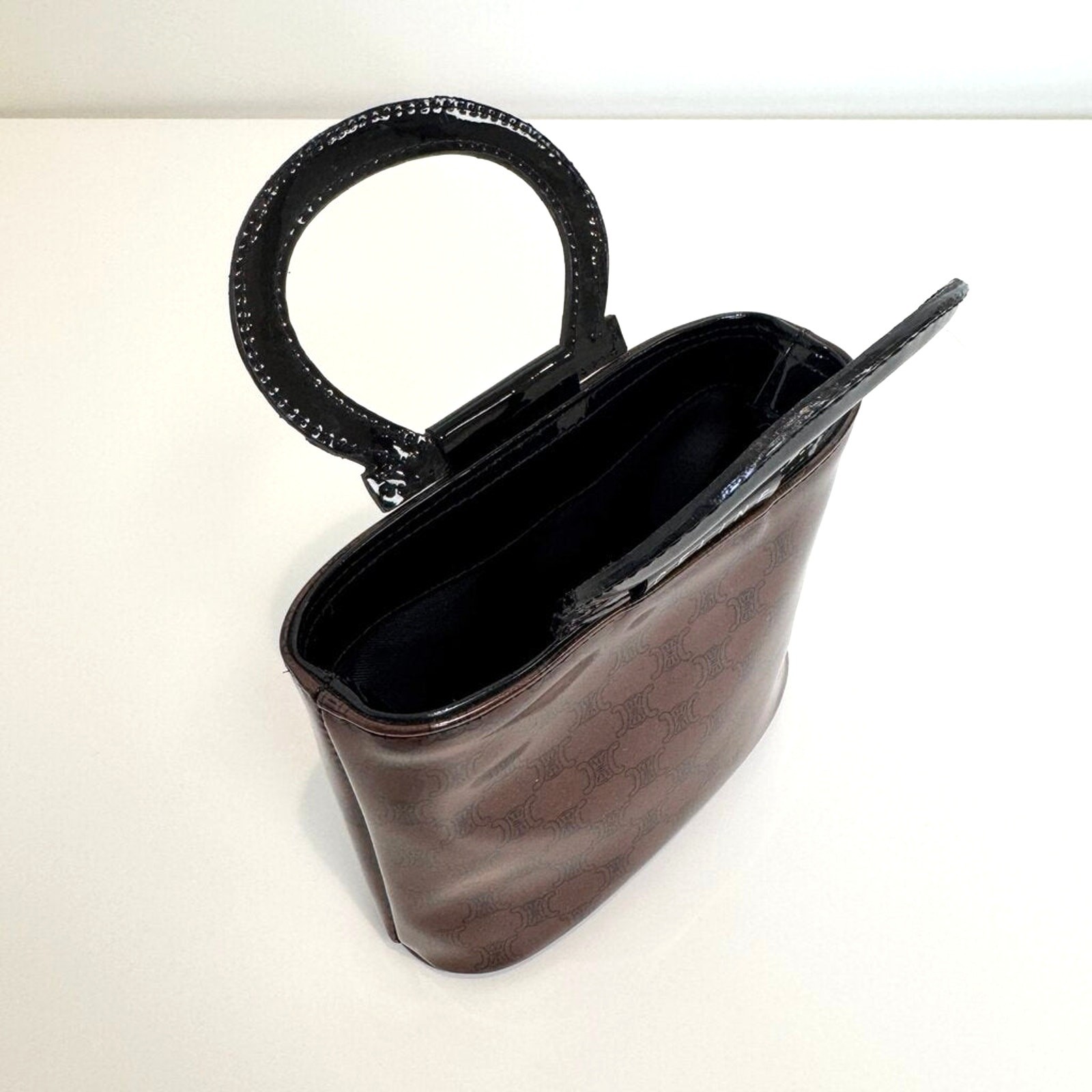 CELINE Macadam Brown PVC Vinyl Top Handle Mini Bag C Logo Bucket Handbag