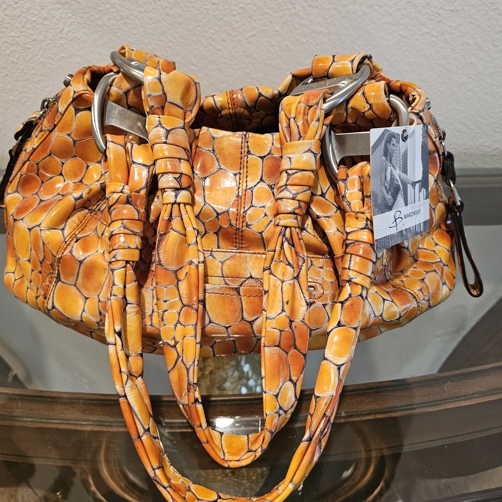 B. MAKOWSKY LARGE GENUINE LACQUERED LEATHER PURSE