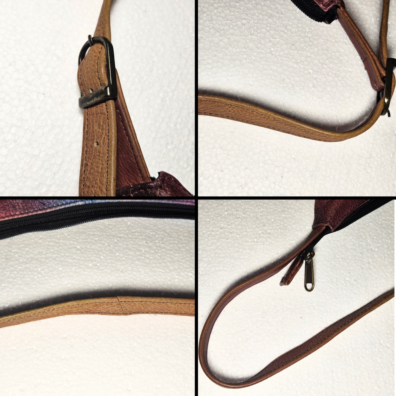 Anushka Hand Painted Leather Hobo Shoulder Bag Zip Pockets Floral Butterfly
