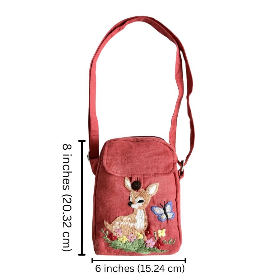 Handmade Crossbody Bag with “Rabbit” Embroidery Purple