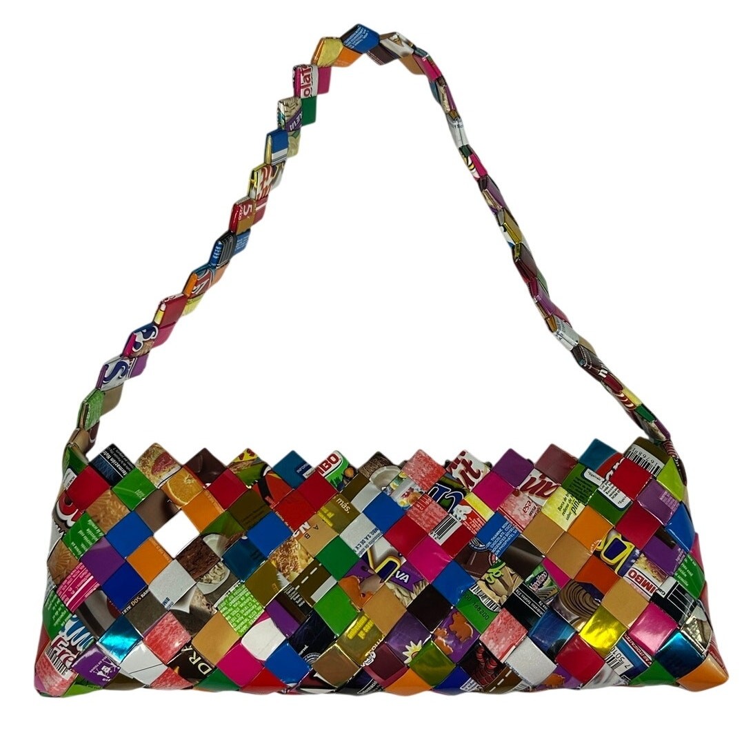 Handmade Y2K Duct Tape Purse Baguette 14×5″ Shoulder- Bright colors Geometric