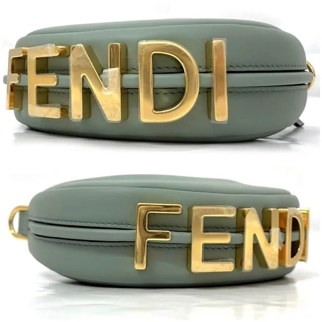 FENDI Nano Fendigraphy Shoulder Bag Green Blue Leather Mini Handbag Pouch 7AS089