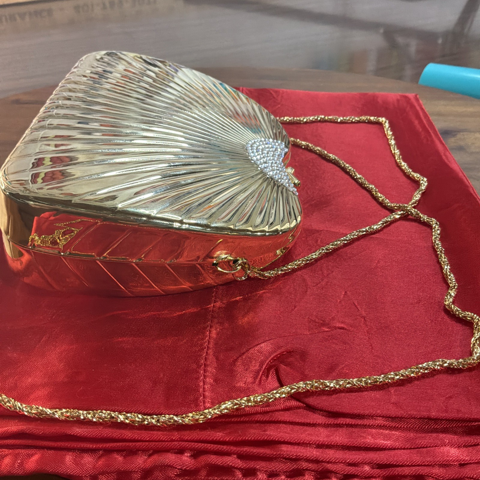 Carla Marchi Purse, Luxury Vintage Gold Clamshell Evening Clutch, Sunburst Ribed