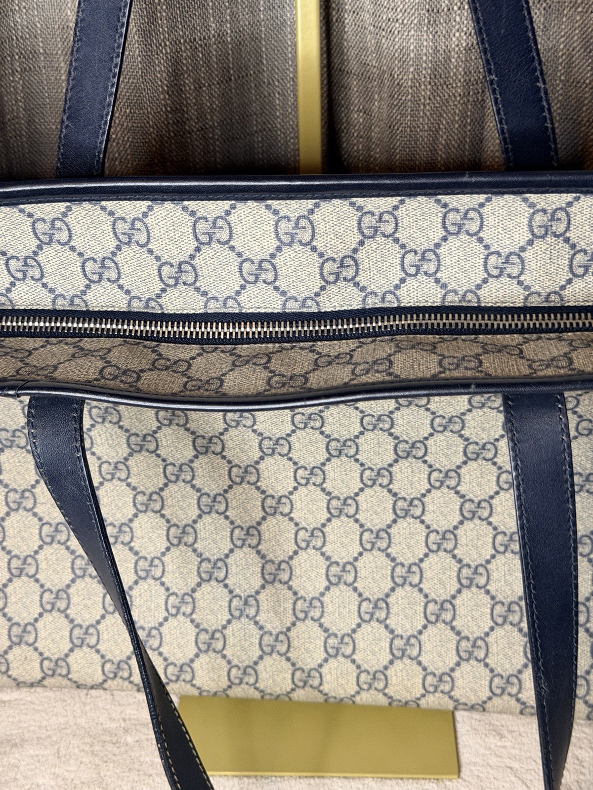 Gucci GG Supreme Monogram Navy Shopping Tote Purse Bag NICE Vintage