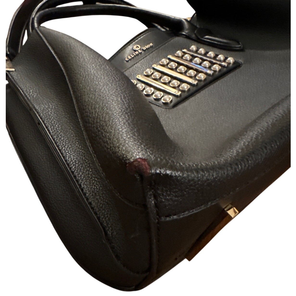 Celine Dion Maestro Black Leather Purse Shoulder Bag Crossbody Pearl Gold