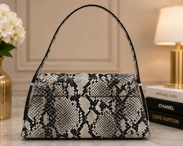 Michael Kors Ludlow MD Convertible Shoulder Bag Snake Print Aluminum Leather
