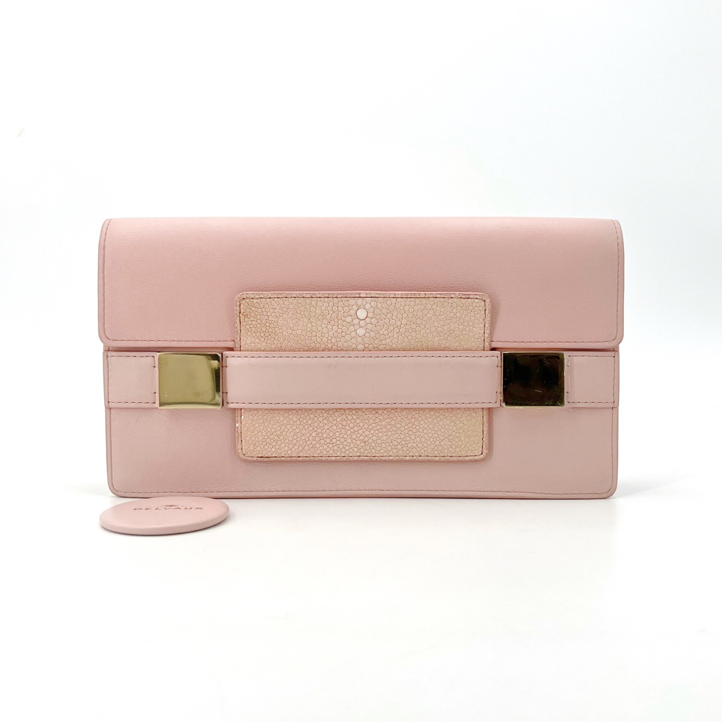 Delvaux Normal Size Light Pink Calfskin & Stingray Leather Clutch US Ship