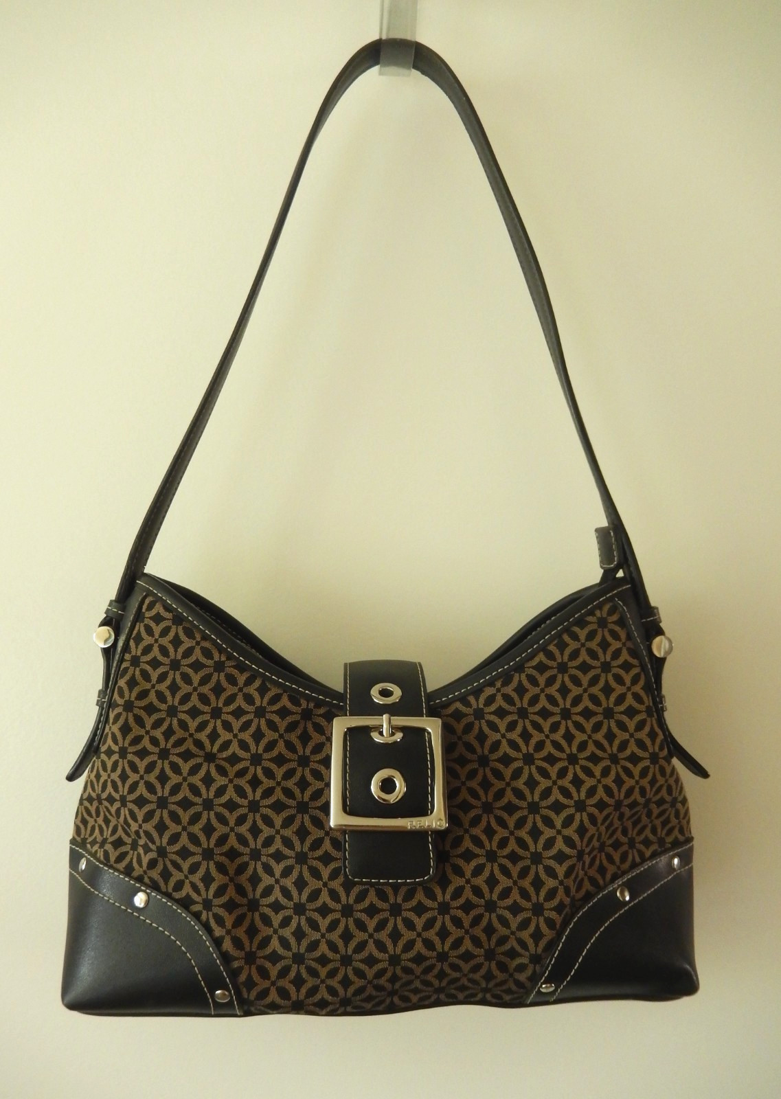 Relic Black w/muted gold pattern Faux Leather Fabric Purse Shoulder Hobo Bag