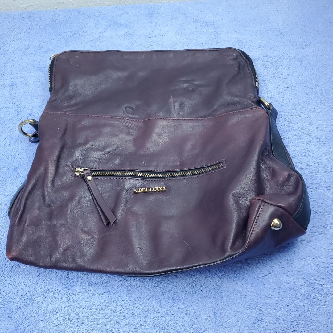 A. Bellucci Purse Burgundy Pebbled Leather Shoulder Bag Made in Italy