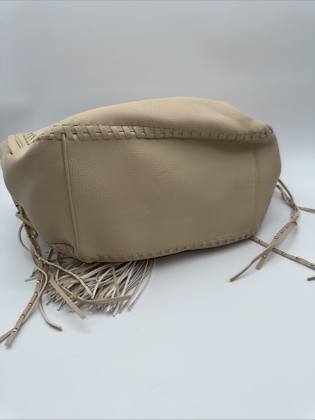 Big Buddha Bone Camel Beige Hobo Bag Tote Purse With Tassel Over The Shoulder