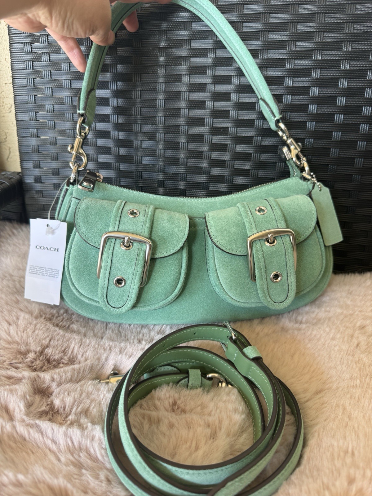 Coach CDA95 Suede Ashton Shoulder Bag Crossbody Handbag Mint