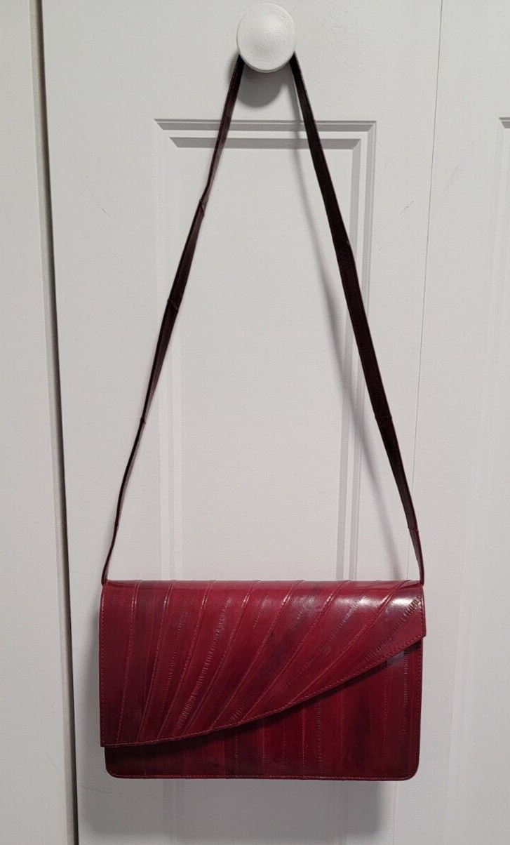 Genuine Eelskin Mahogany Shoulder Handbag or Clutch Suede Lined, & Lipstick