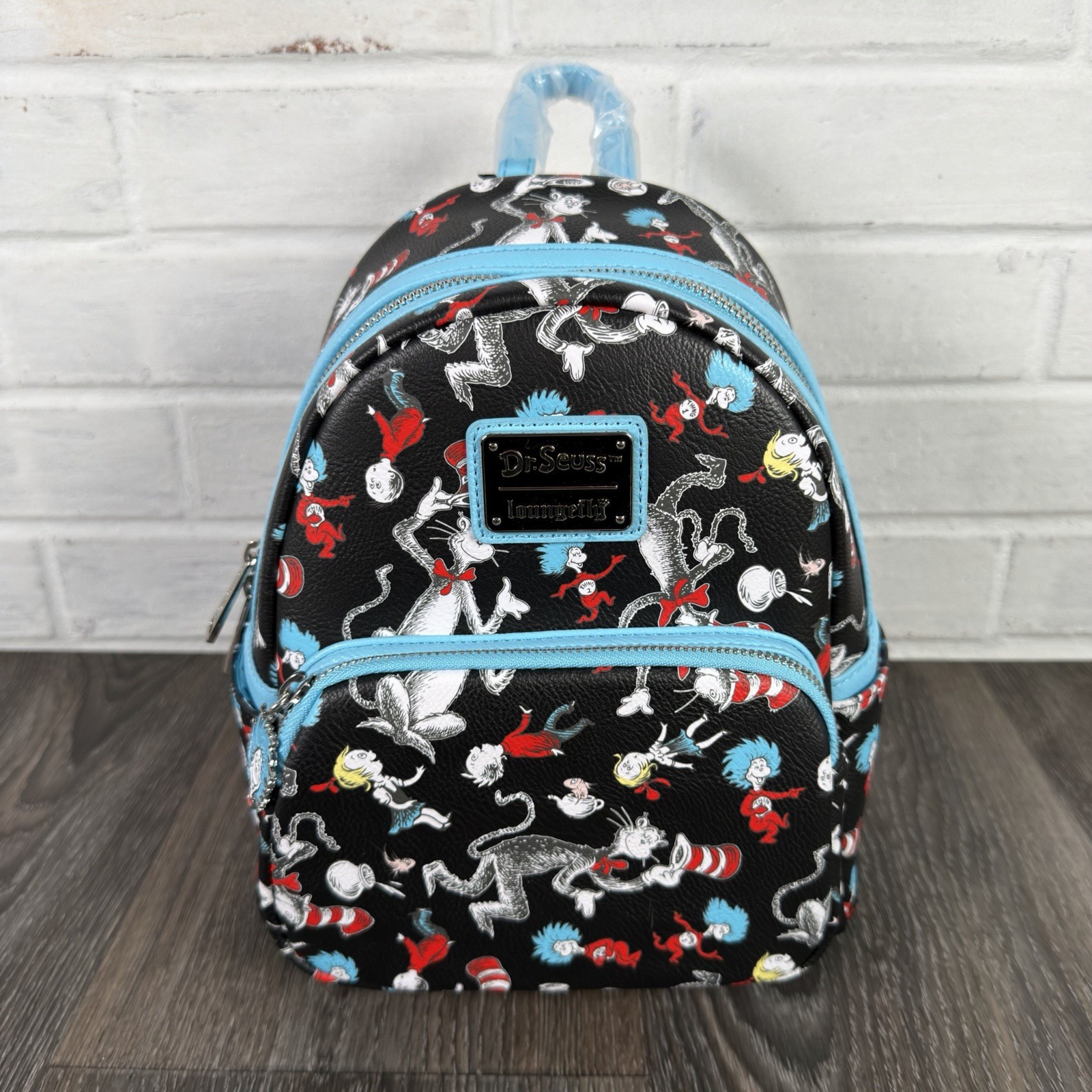 Loungefly Dr. Seuss Cat In The Hat All Over Print AOP Mini Backpack Black New