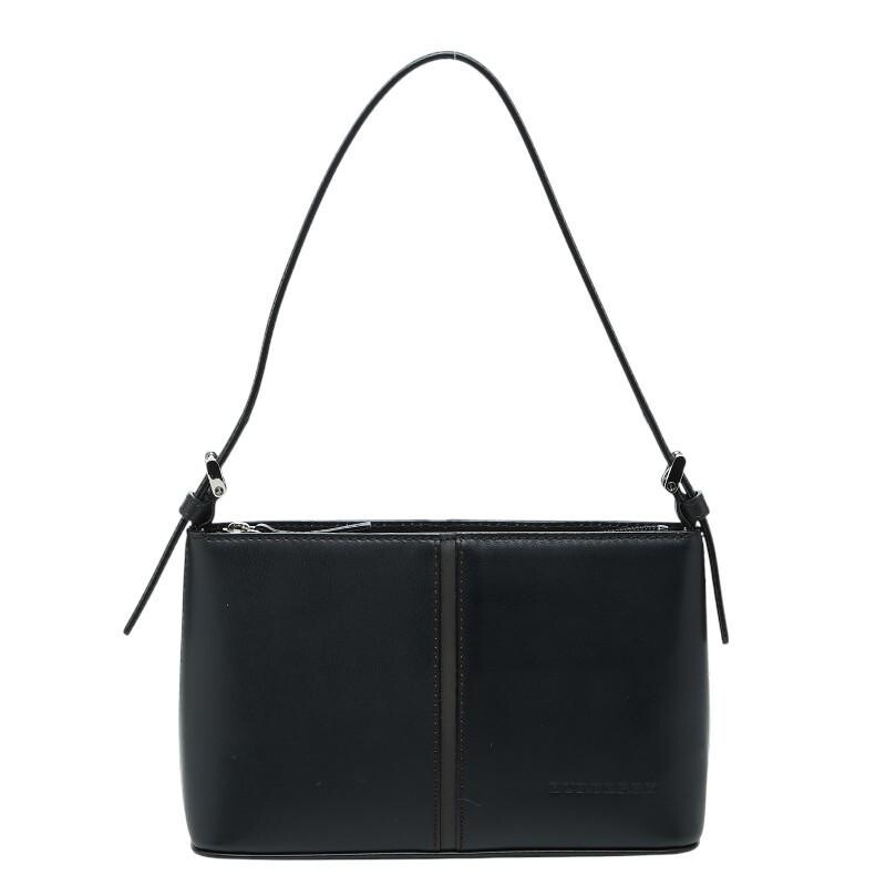 BURBERRY Nova Check Shoulder Bag Leather Black Womens Handbag Purse Zip Closure