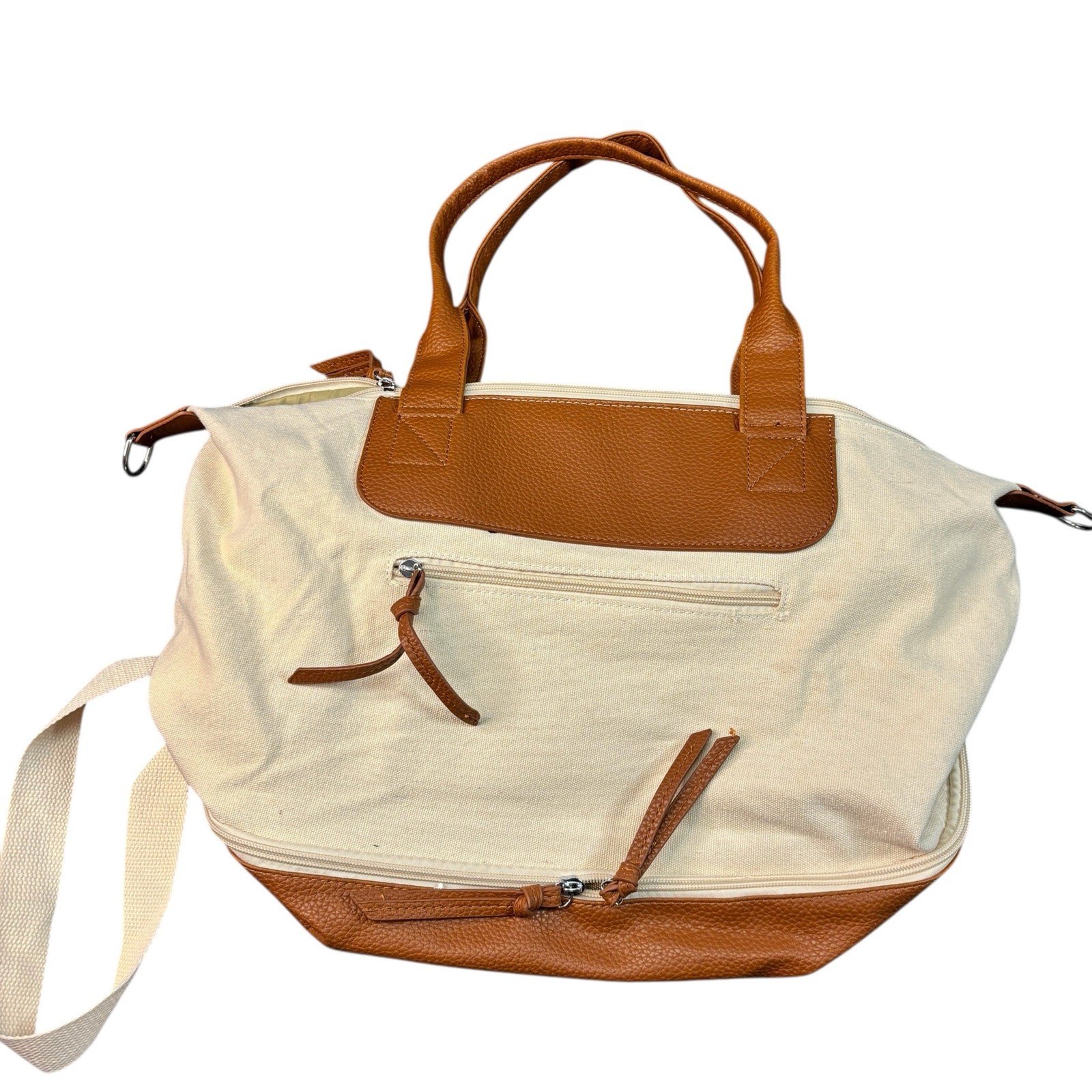 Graf Lantz Canvas & Leather Tote Bag | Cream Tan Carryall Crossbody Detach Strap