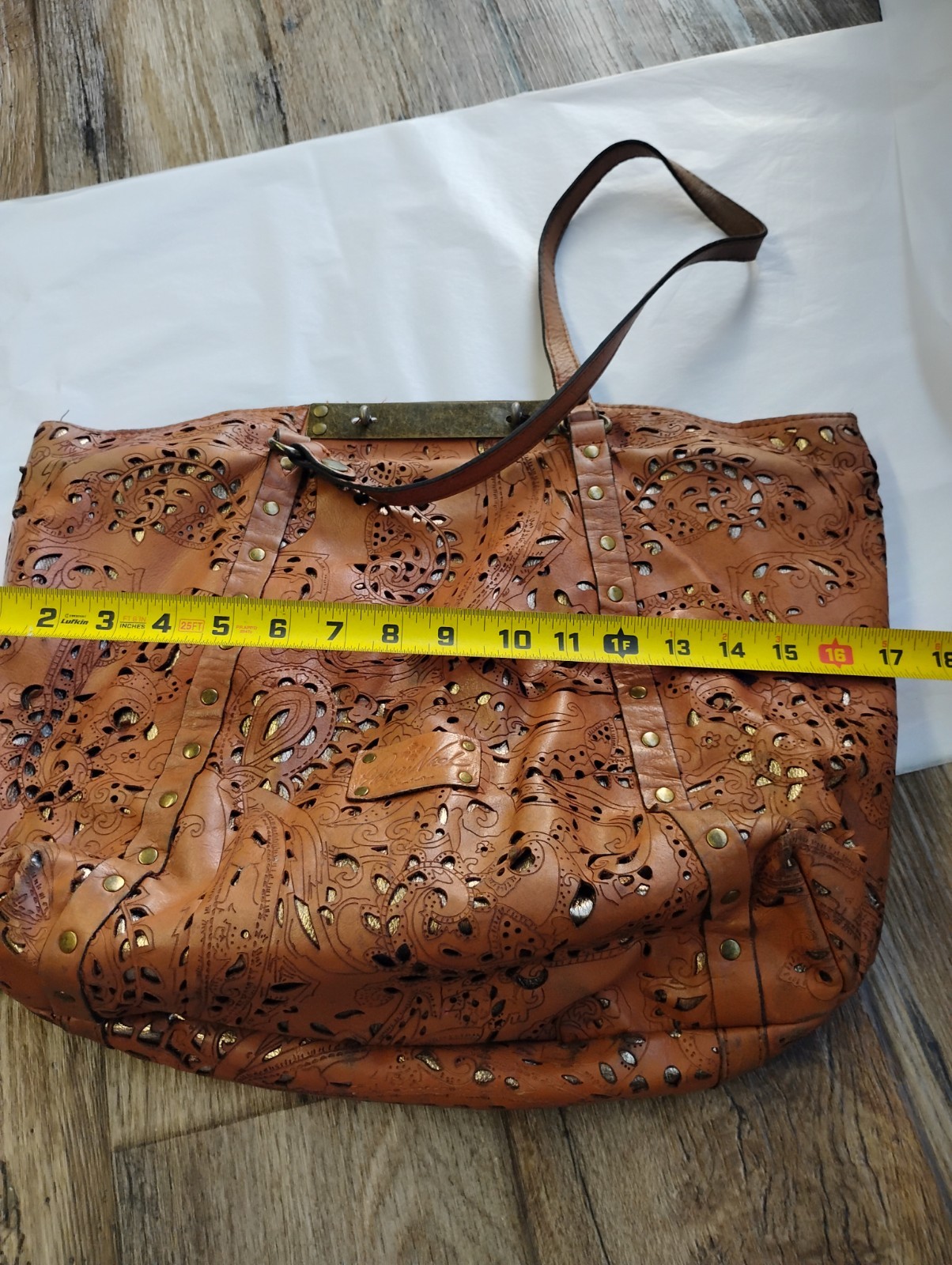 Patricia Nash Tooled Cut Out Tote Bag Italian Leather