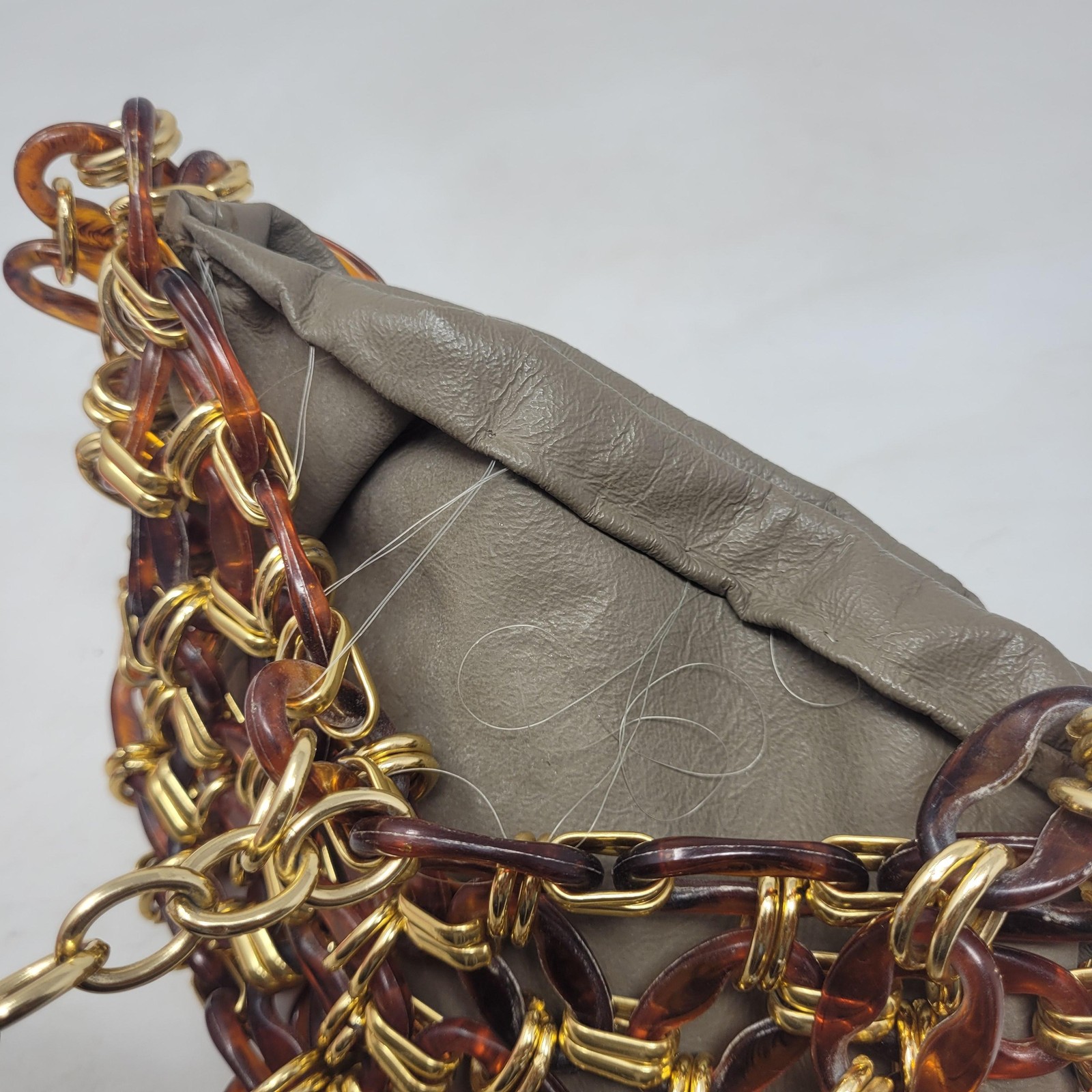 Vintage Tortoise Shell Chain Link Shoulder Bag Brown Leather Statement Disco 70s