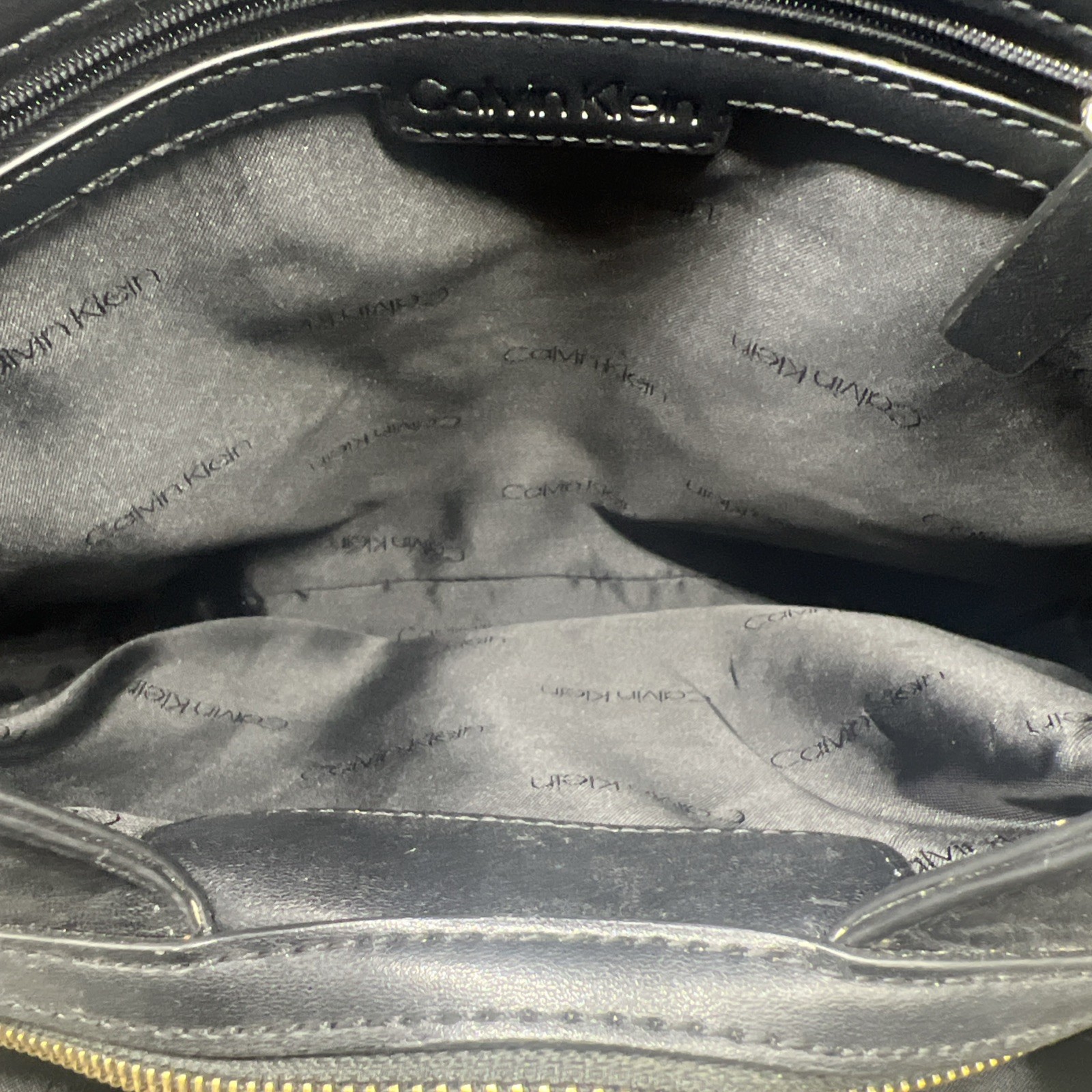 Calvin Klein Black w/Gold Hardware Reyna Triple Compartment Shoulder Bag
