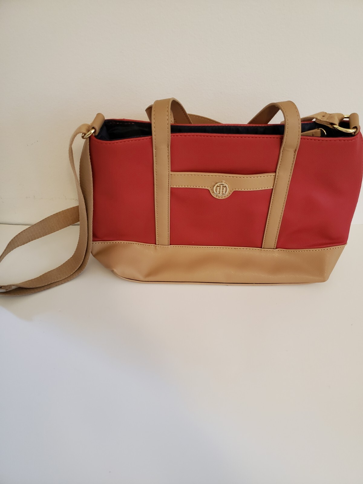 Tommy Hilfiger Bag Purse Satchel Red Beige Very Gently Used