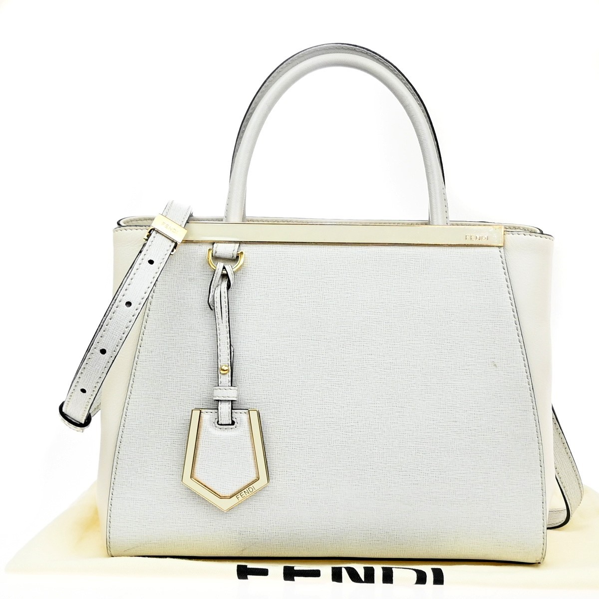 FENDI Logo 2Jours 2Way Shoulder Hand Bag Leather Charm White GHW Italy 70YH941