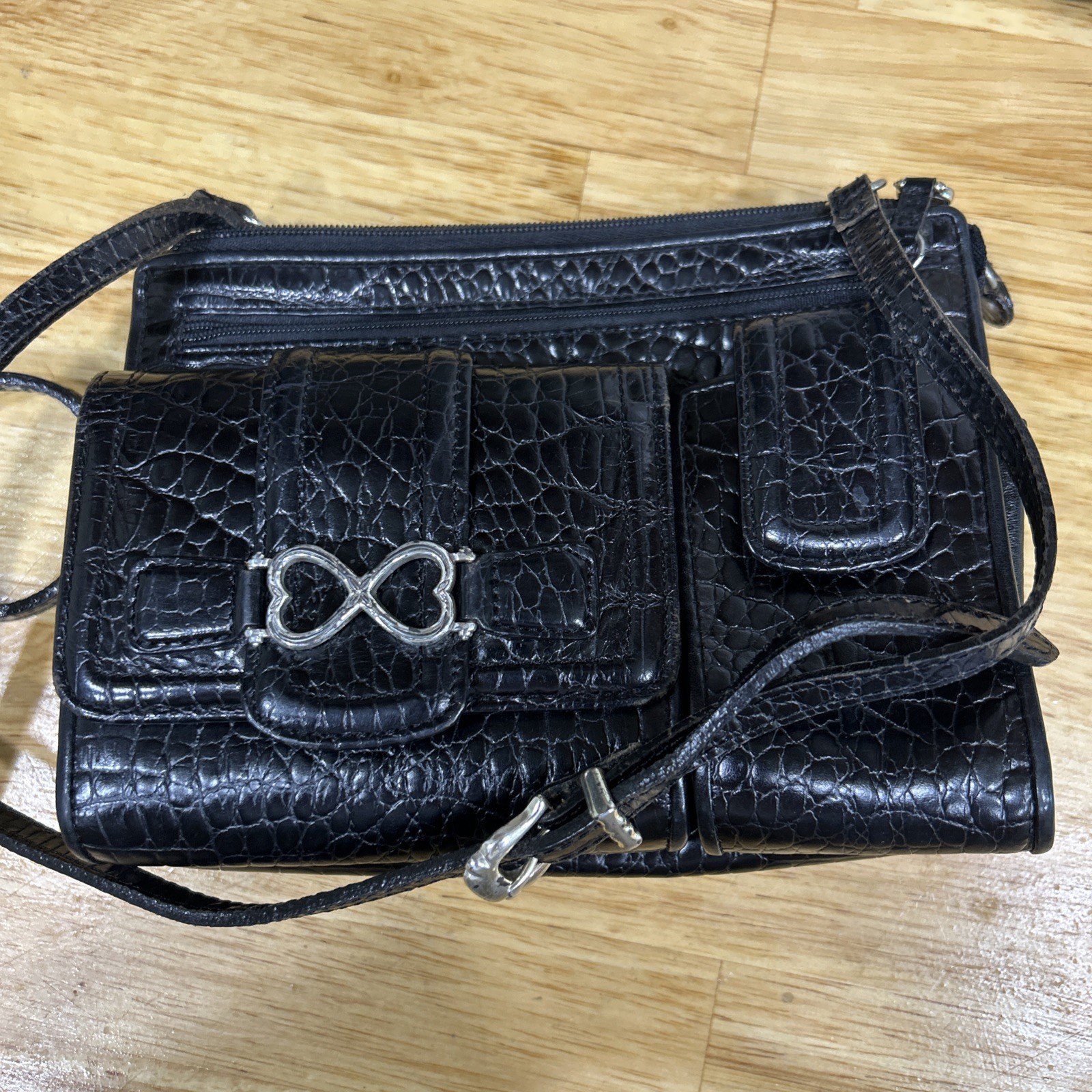 Brighton All-in-One Crossbody Purse Shoulder Bag Alligator Embossed Leather