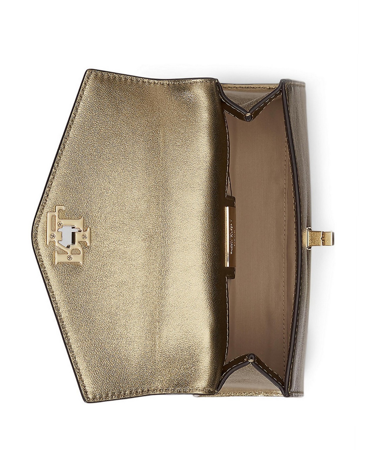 RALPH LAUREN Farrah Small Leather Top-Handle/Crossbody Satchel Antique Gold $325