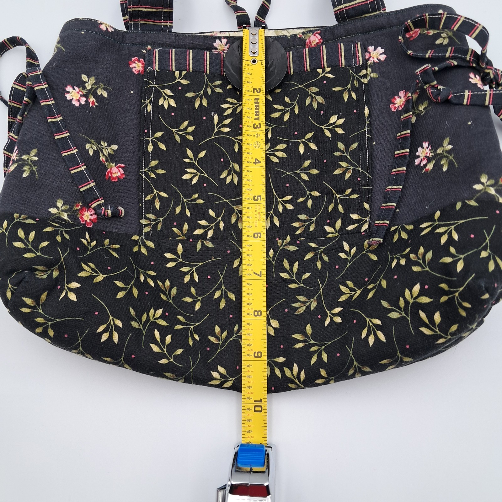 Handmade Tote Purse Bag Handbag Black Floral Cotton Boho Cottagecore