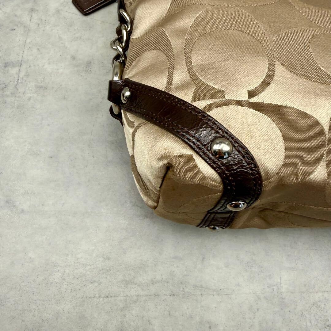 Coach Curly Satin Signature Shoulder Bag Beige Leather Y2K Vintage 30cm 45cm