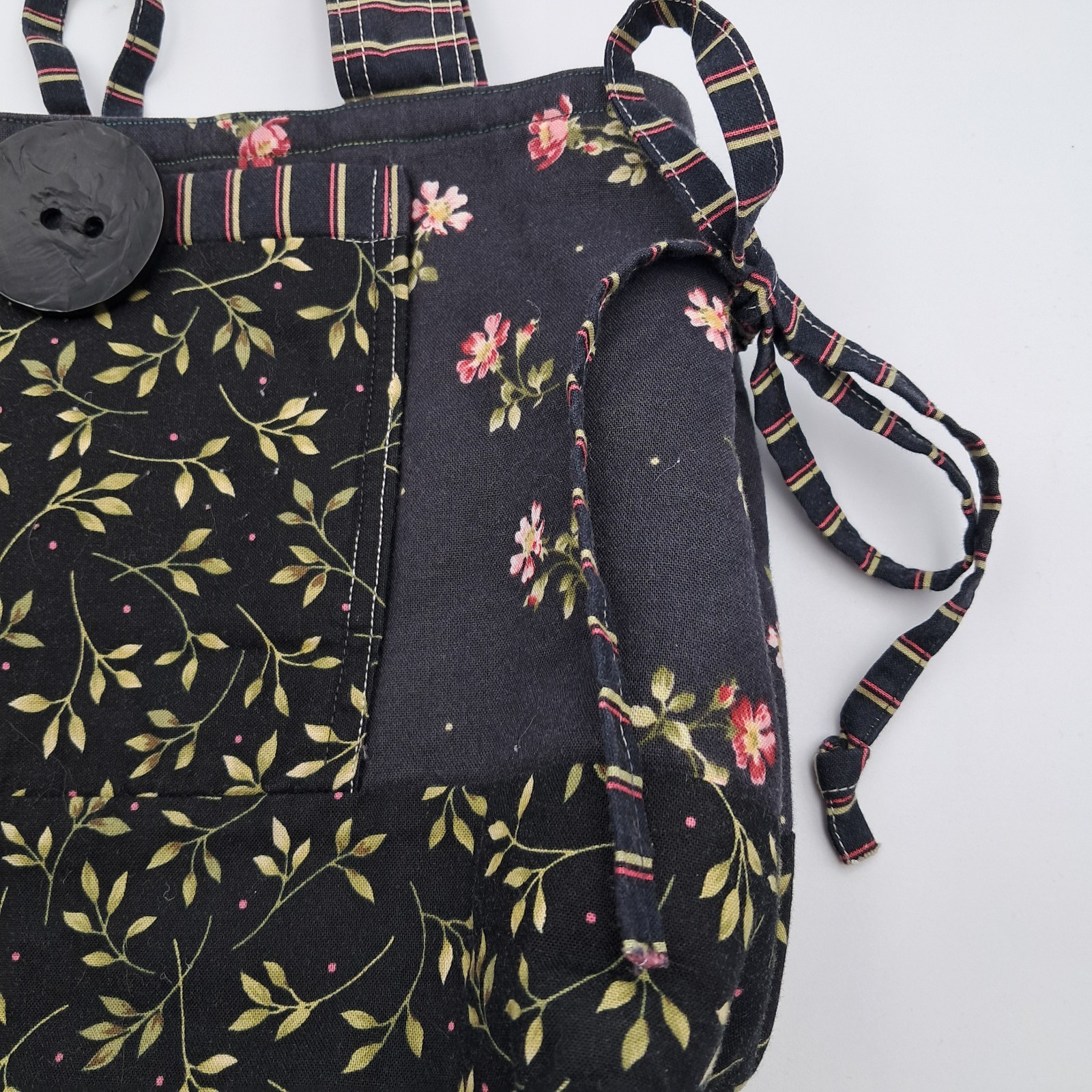 Handmade Tote Purse Bag Handbag Black Floral Cotton Boho Cottagecore