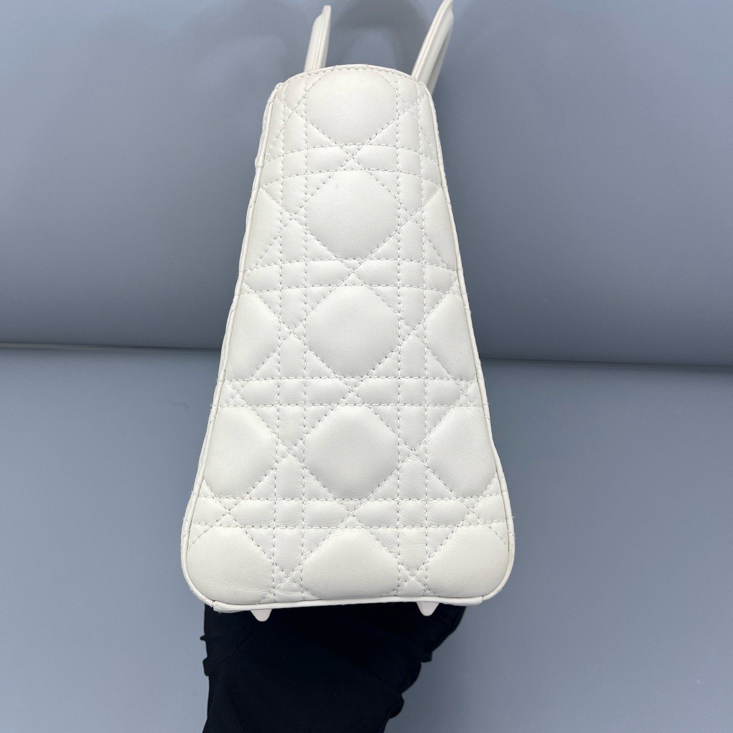 Dior Lady Dior Medium Cream White Lambskin Cannage Top Handle Crossbody Bag