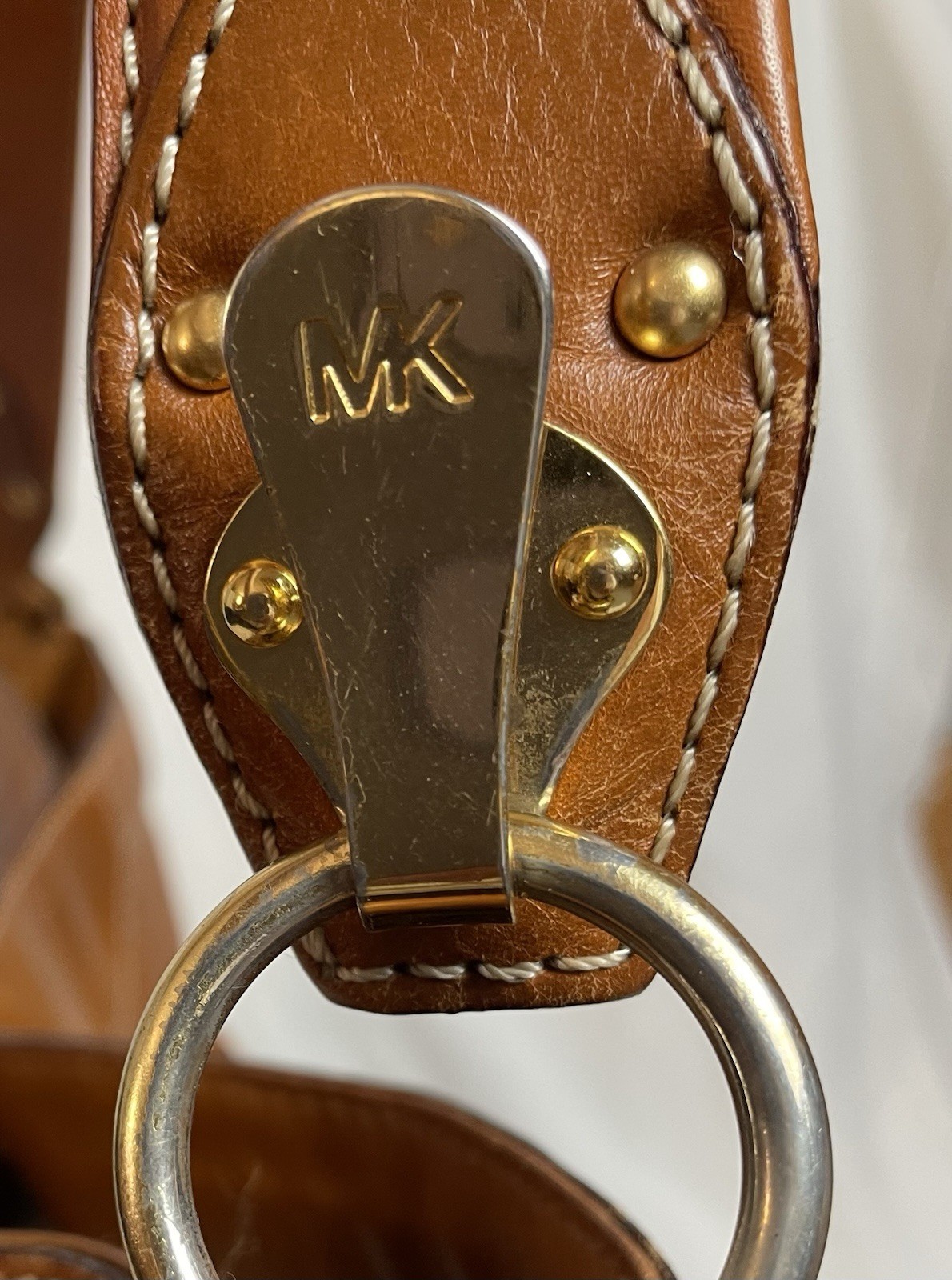 Vtg Michael Kors Astor Studded Shoulder Bag Hobo XL Camel Brown Leather Classic