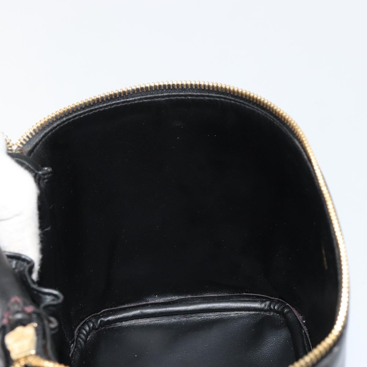CHANEL Bicolore Vanity Hand Bag Lamb Skin Black Gold CC Auth 181100