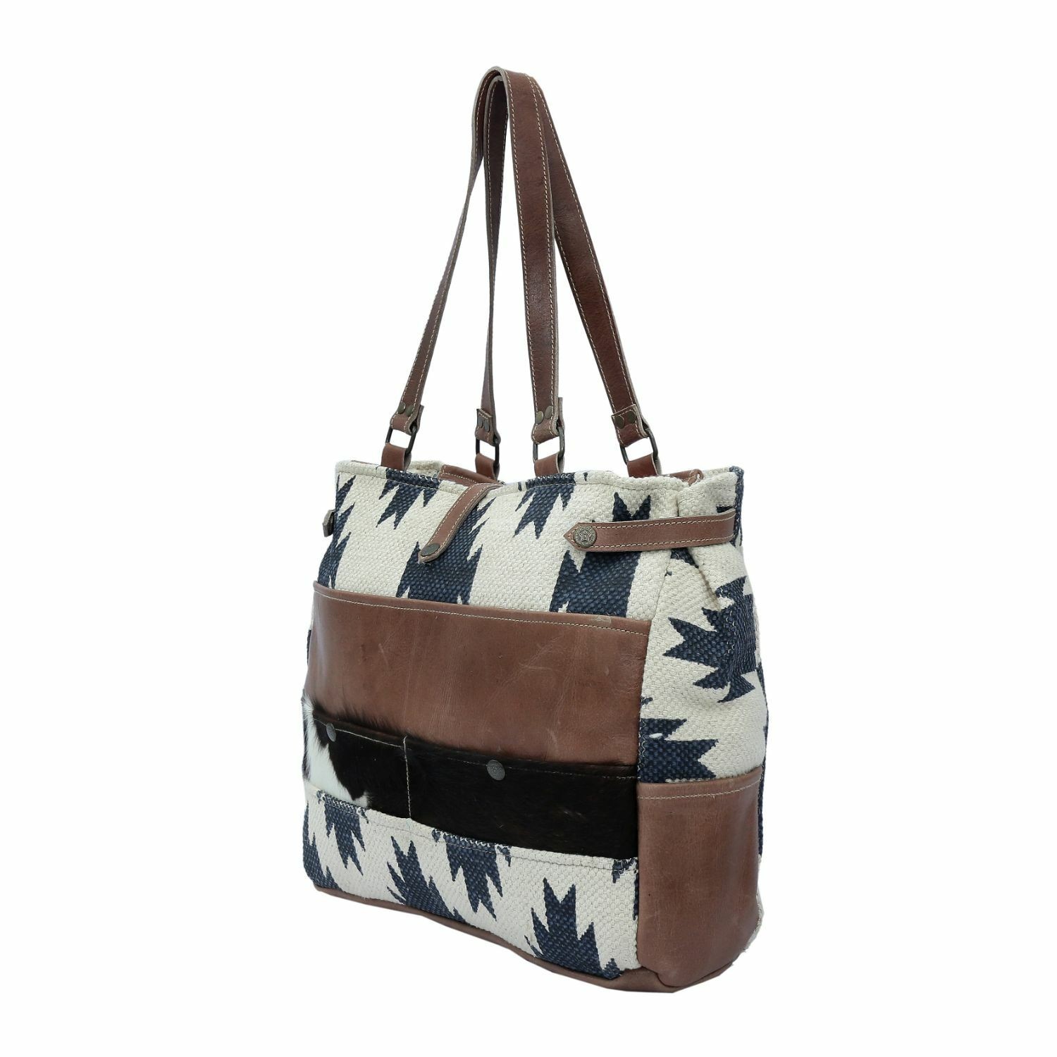 Hopofly Azur Messenger Bag Upcycled Canvas Rug Leather Handbag NWT