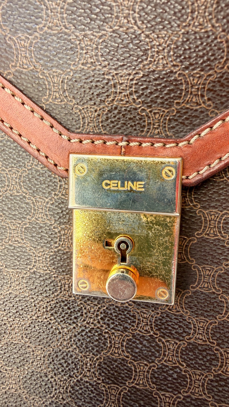 Vintage CELINE Envelope Clutch Portfolio, Brown Monogram Leather, Authenthic