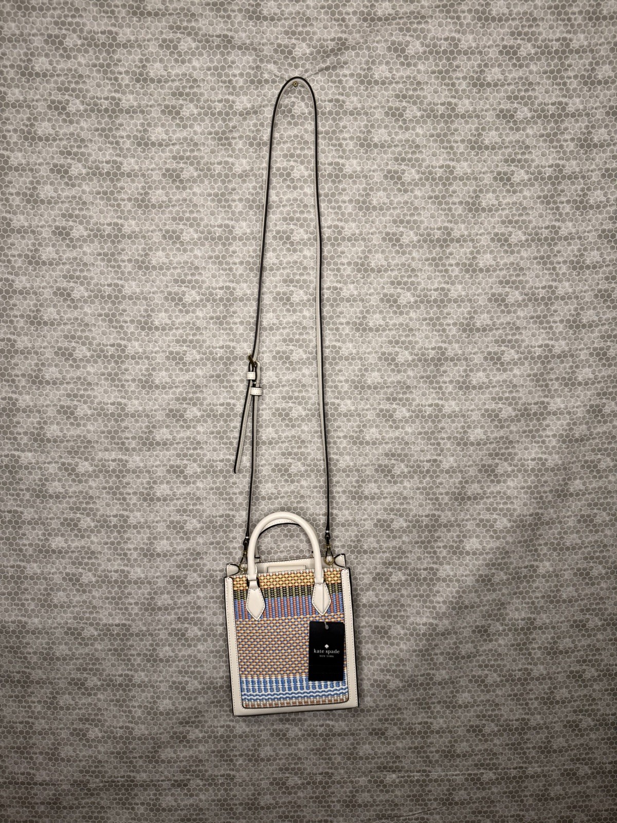 Kate Spade Ellie Leather Woven Straw Mini Tote Crossbody Bag Pink Brown NWT