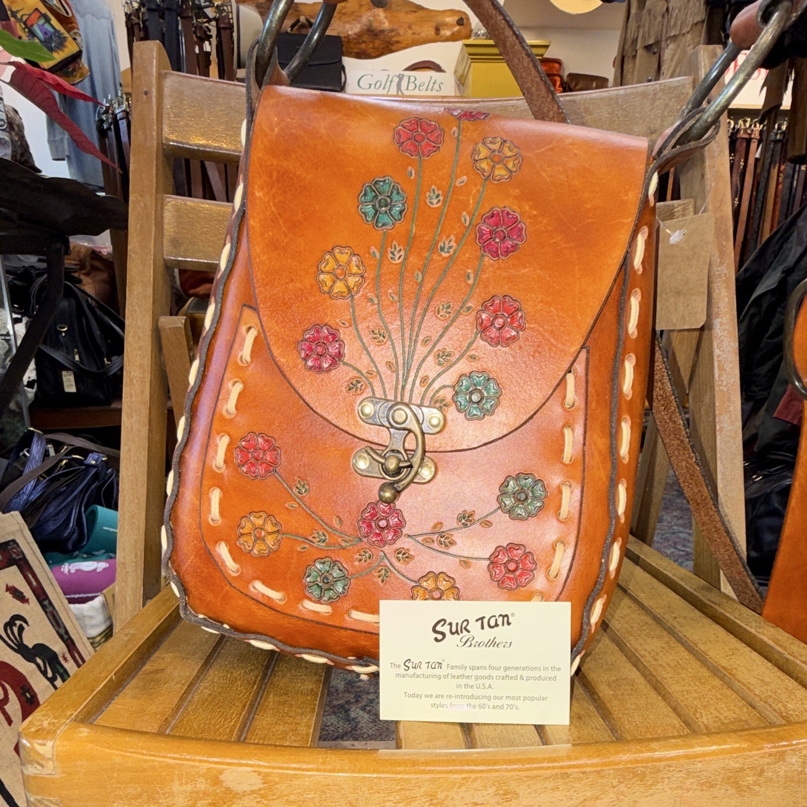 Sur Tan Brothers Brown Retro Hand Tooled Hand Died Oak Taned Leather 60s design