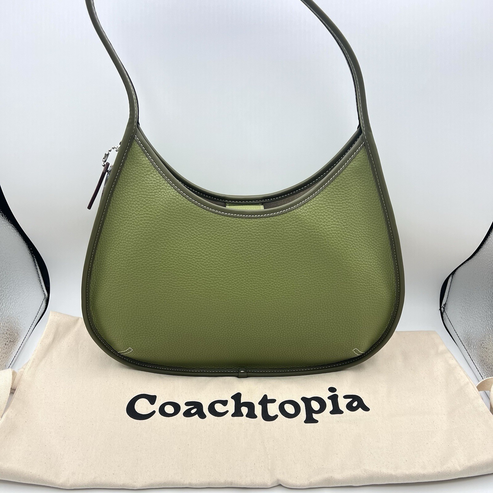 Coach Coachtopia Large Ergo Bag CQ018 Olive Green Pebbled Leather Digital ID