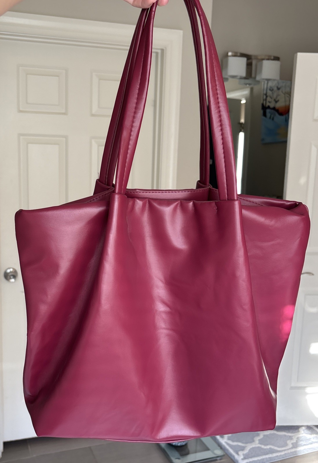 Neiman Marcus Burgundy Red Soft Leather Tote Bag Large Shoulder Handbag