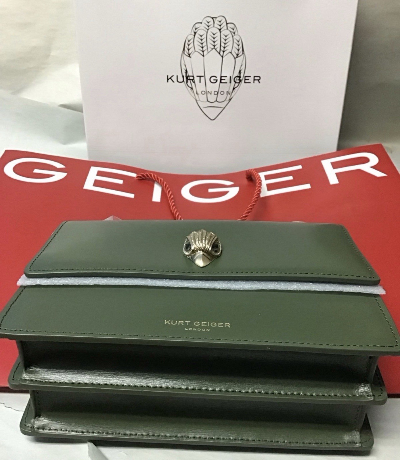 Kurt Geiger Shoreditch Crossbody Mirror Leather Green 8.5″x6.25″x3.25″ NEW