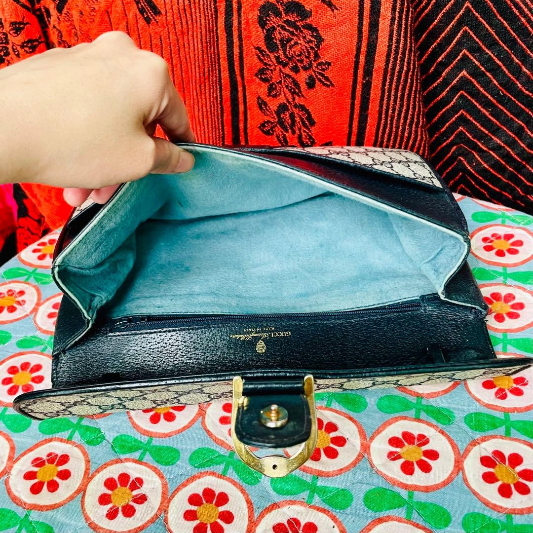 GUCCI PVC Interlocking Shoulder Bag Navy Women Auth 8.07 x 10.62 x 0.78inch