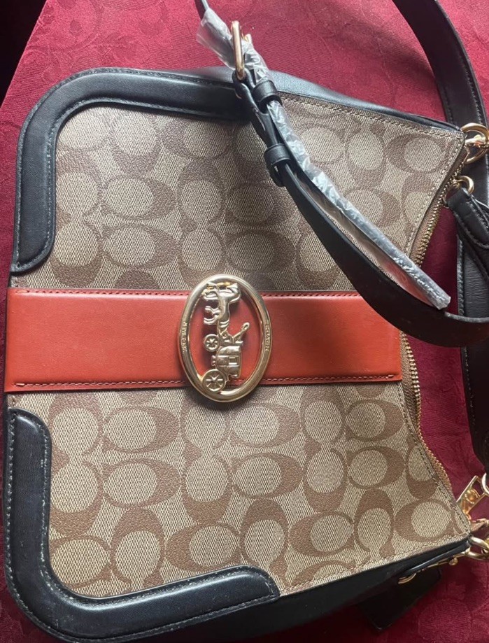 Coach Georgie Women’s Hobo Bag, Medium – Gold/Khaki/Terracotta Multi (C7229)