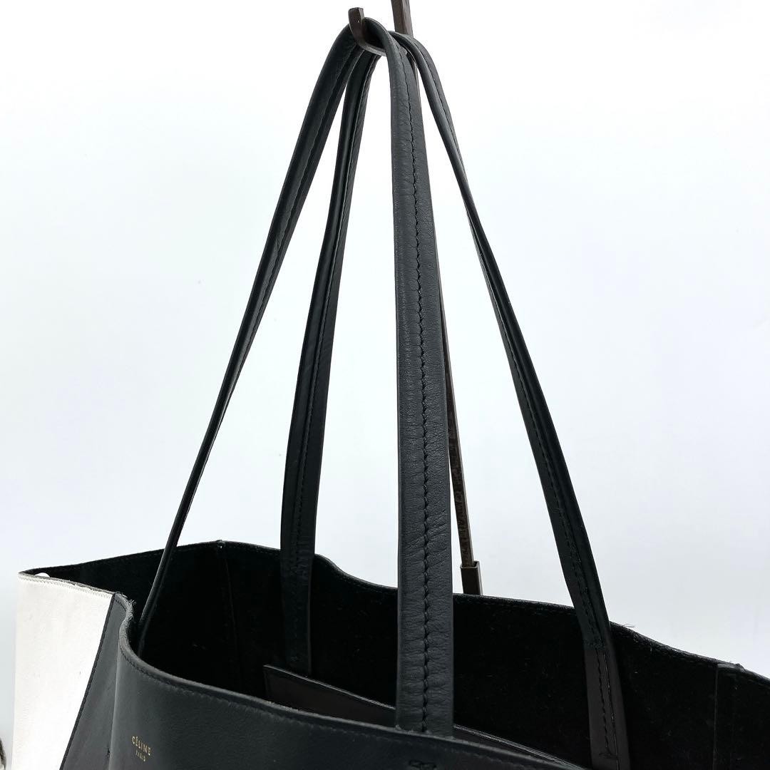 CELINE Tote Caba Phantom Leather Black White Authentic From Japan