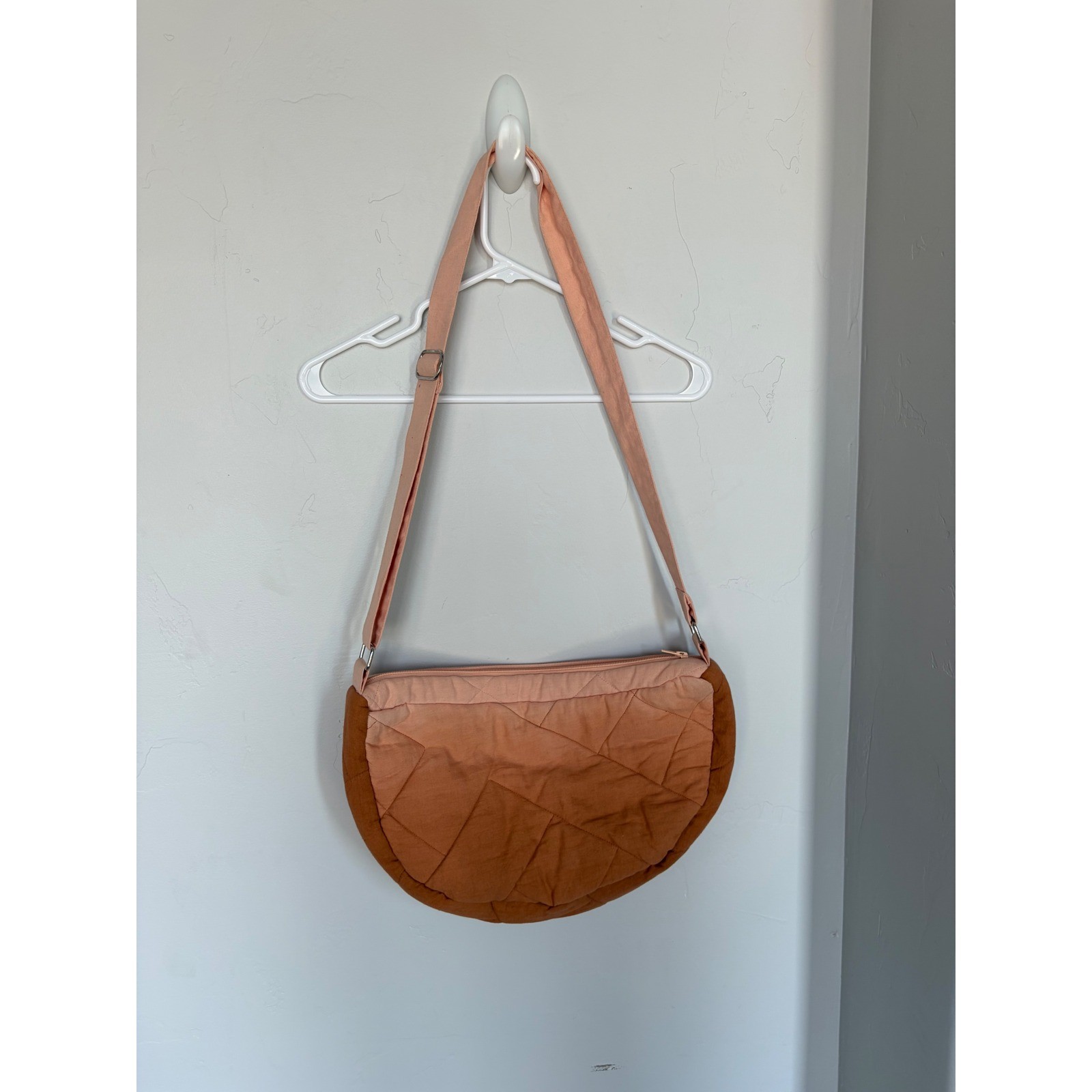 Peach Terracotta Quilted Half Moon Crossbody Bag Ombre Padded Shoulder Bag Women